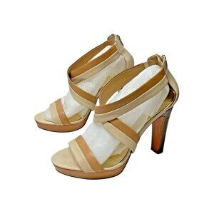 Coach Women's Beige Leather Heeled Sandals Pumps Size 10(B)